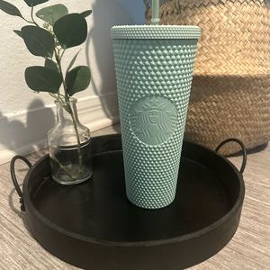 Starbucks Plastic, 2021 Holiday Teal Mint Bling Studded Cold Cup Tumbler 24oz